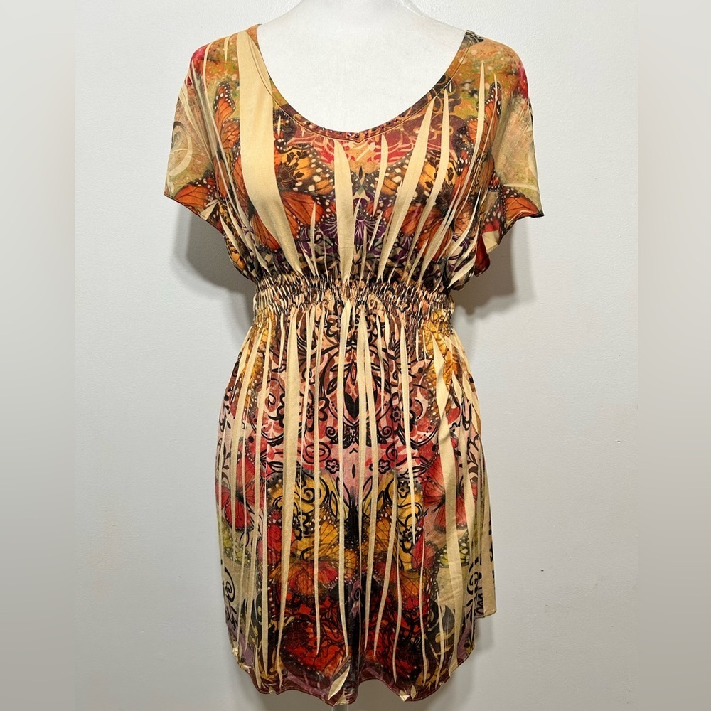 Y2K Monarch Butterfly Baby Doll Tunic Blouse by Apt 9